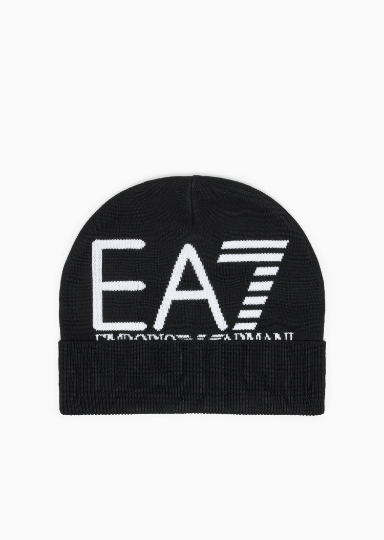 EA7 男女同款圆顶翻边撞色提花休闲针织毛线帽