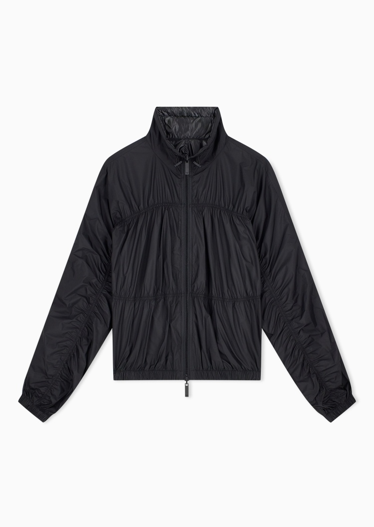 Emporio Armani 女士短款立领褶皱拉链纯色休闲夹克