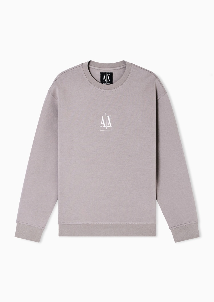 ARMANI EXCHANGE 男士微弹宽松短款圆领运动刺绣卫衣