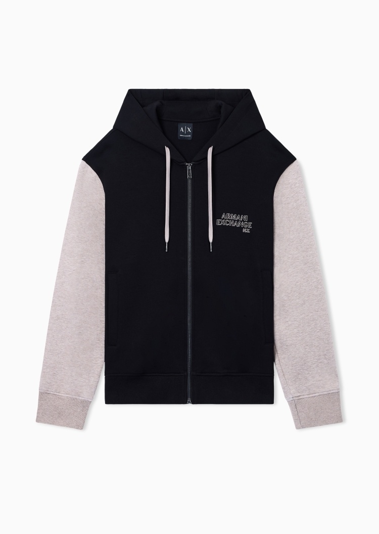 ARMANI EXCHANGE 男士长袖连帽拉链撞色拼接卫衣外套