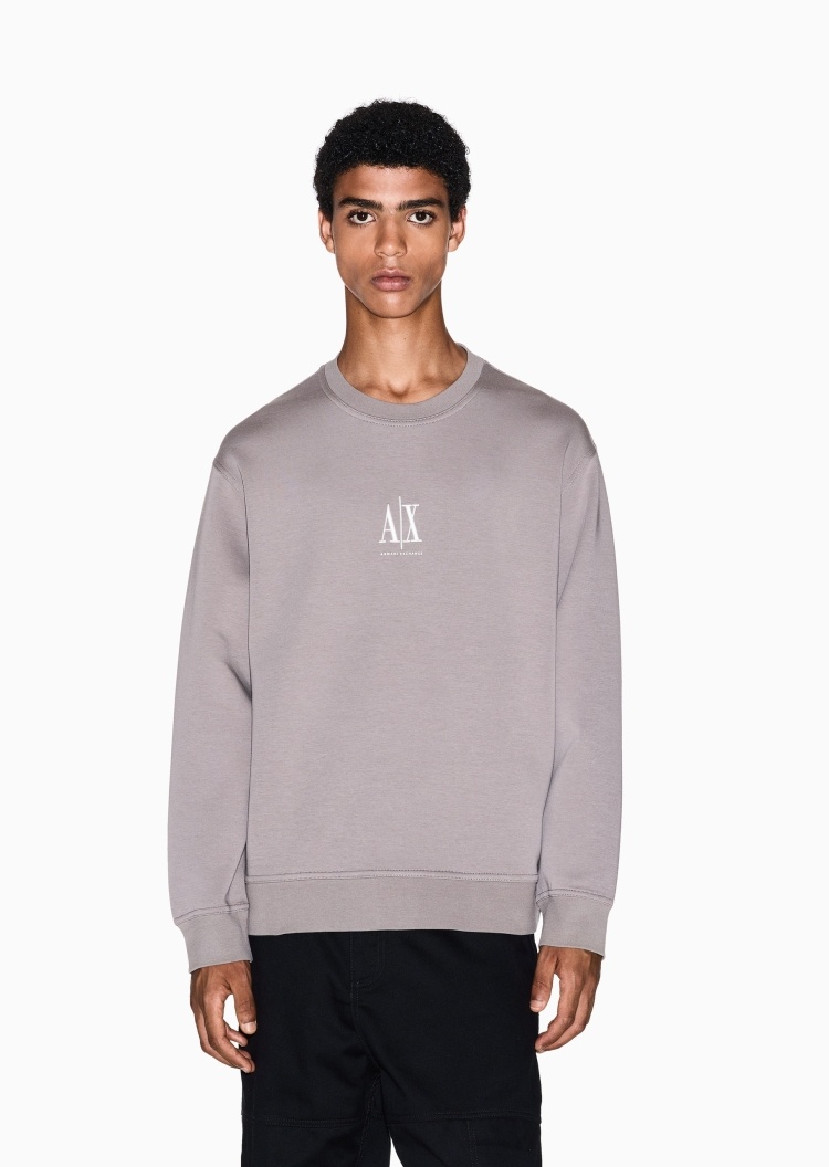 ARMANI EXCHANGE 男士微弹宽松短款圆领运动刺绣卫衣