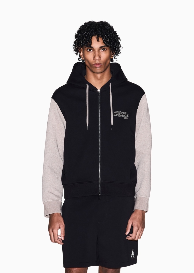 ARMANI EXCHANGE 男士长袖连帽拉链撞色拼接卫衣外套