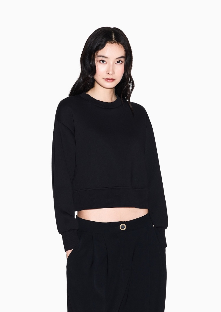 ARMANI EXCHANGE 女士宽松短款圆领落肩撞色标识潮流卫衣