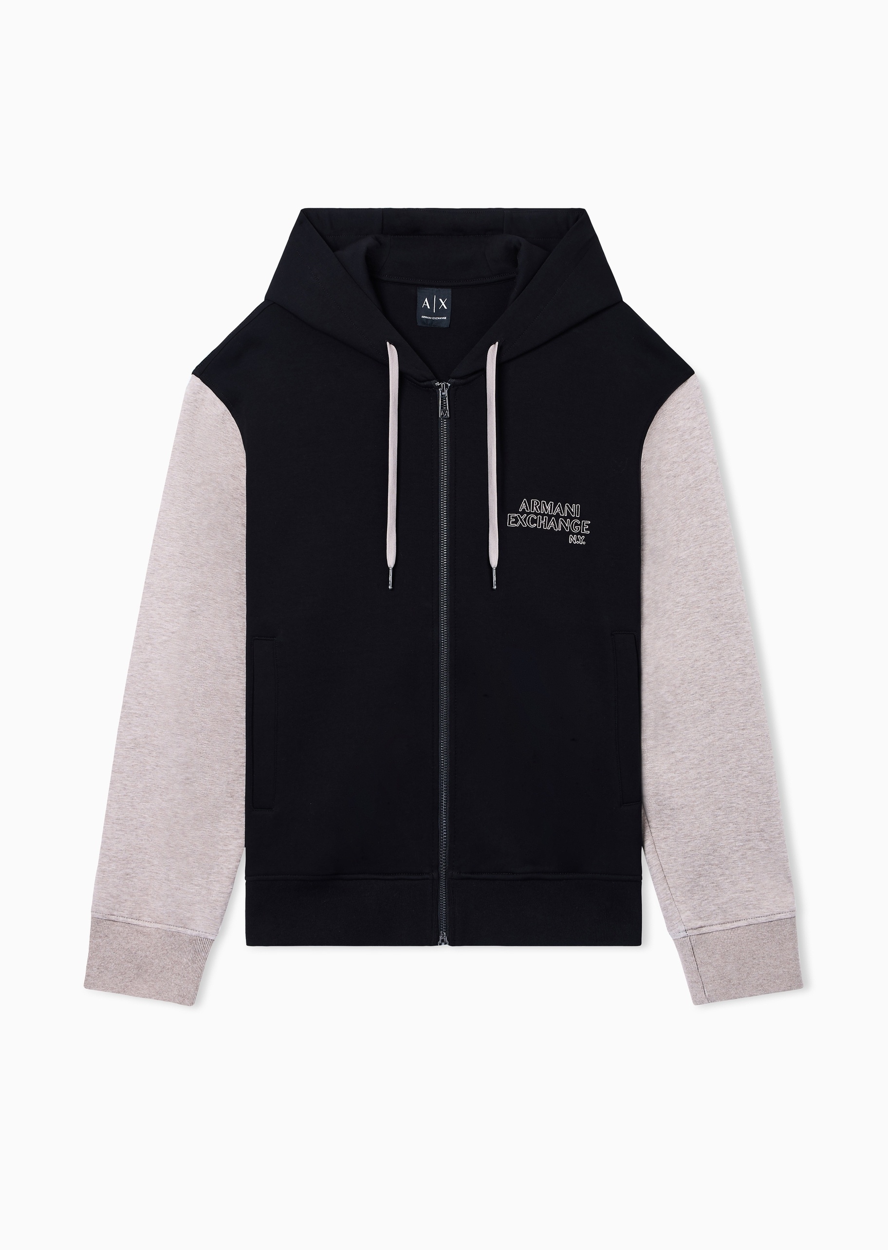 ARMANI EXCHANGE 男士长袖连帽拉链撞色拼接卫衣外套