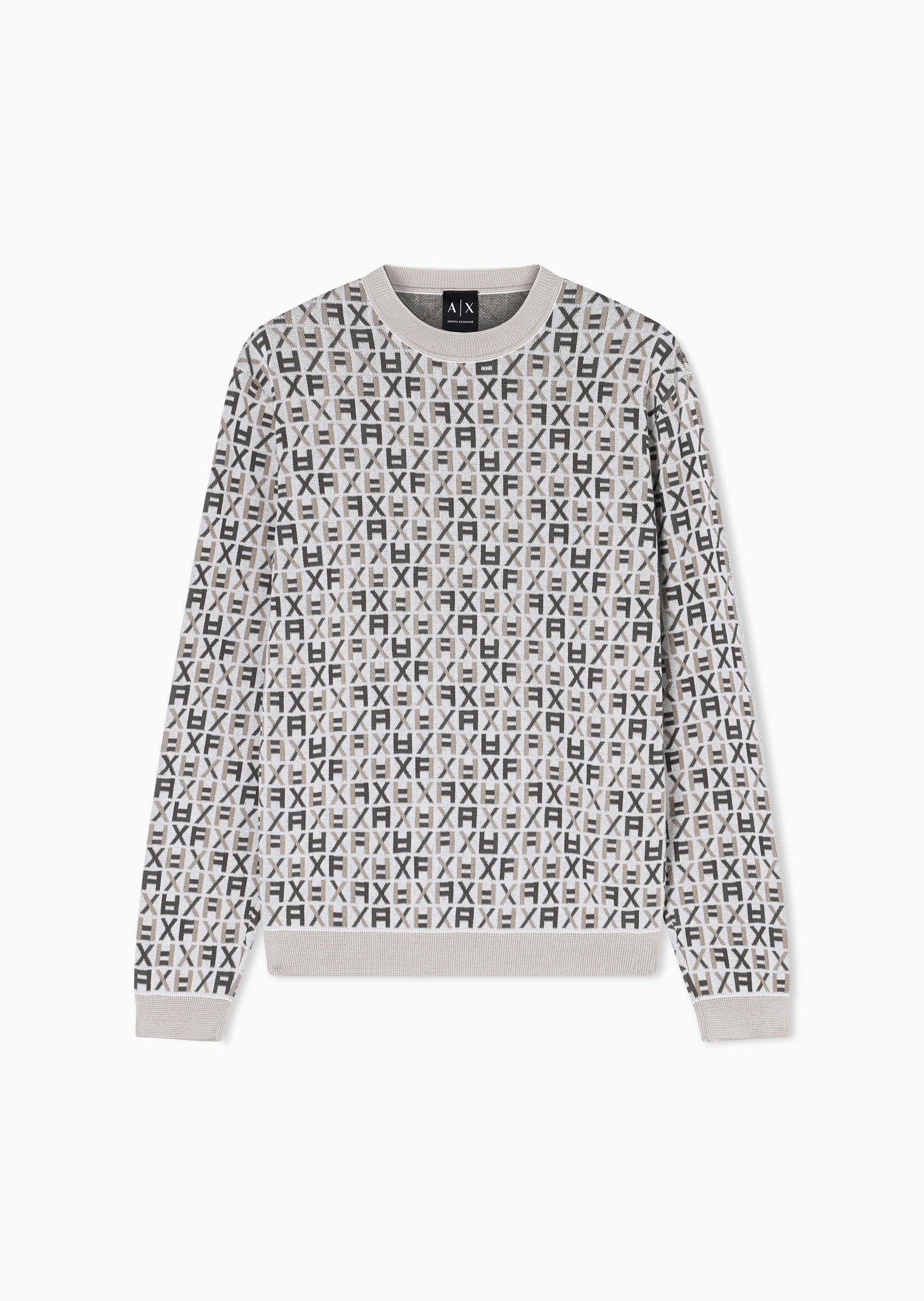 ARMANI EXCHANGE 男士纯棉长袖圆领满印套头针织衫