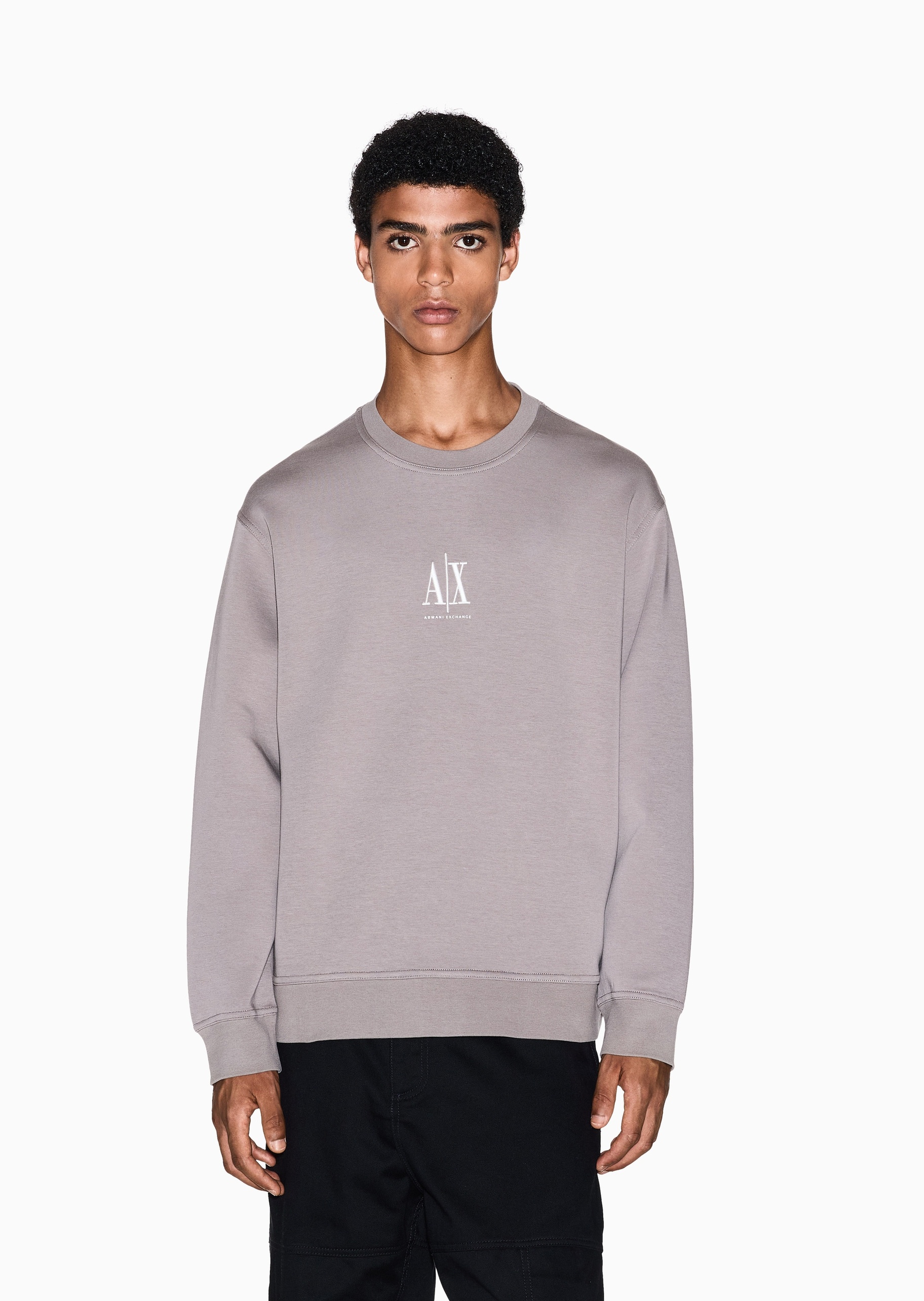 ARMANI EXCHANGE 男士微弹宽松短款圆领运动刺绣卫衣