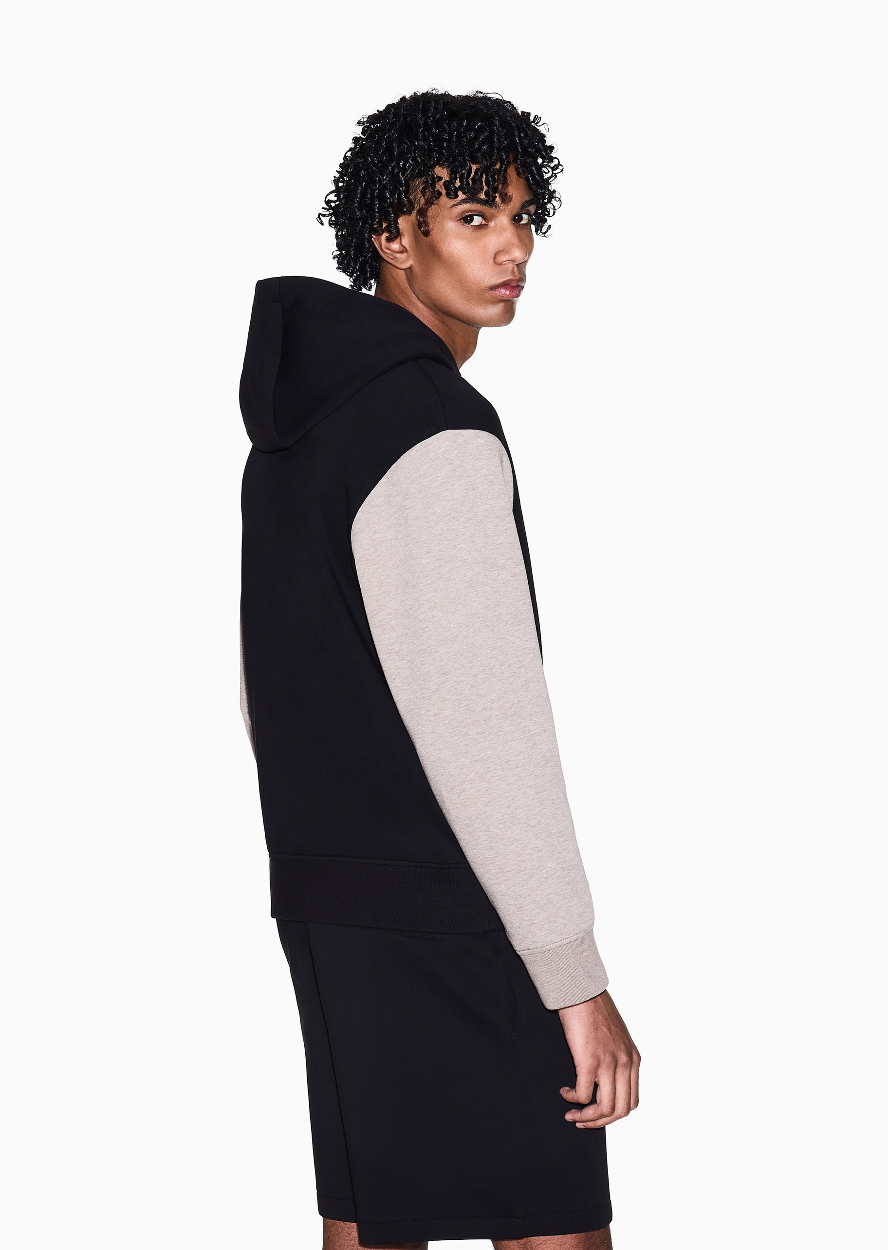 ARMANI EXCHANGE 男士长袖连帽拉链撞色拼接卫衣外套