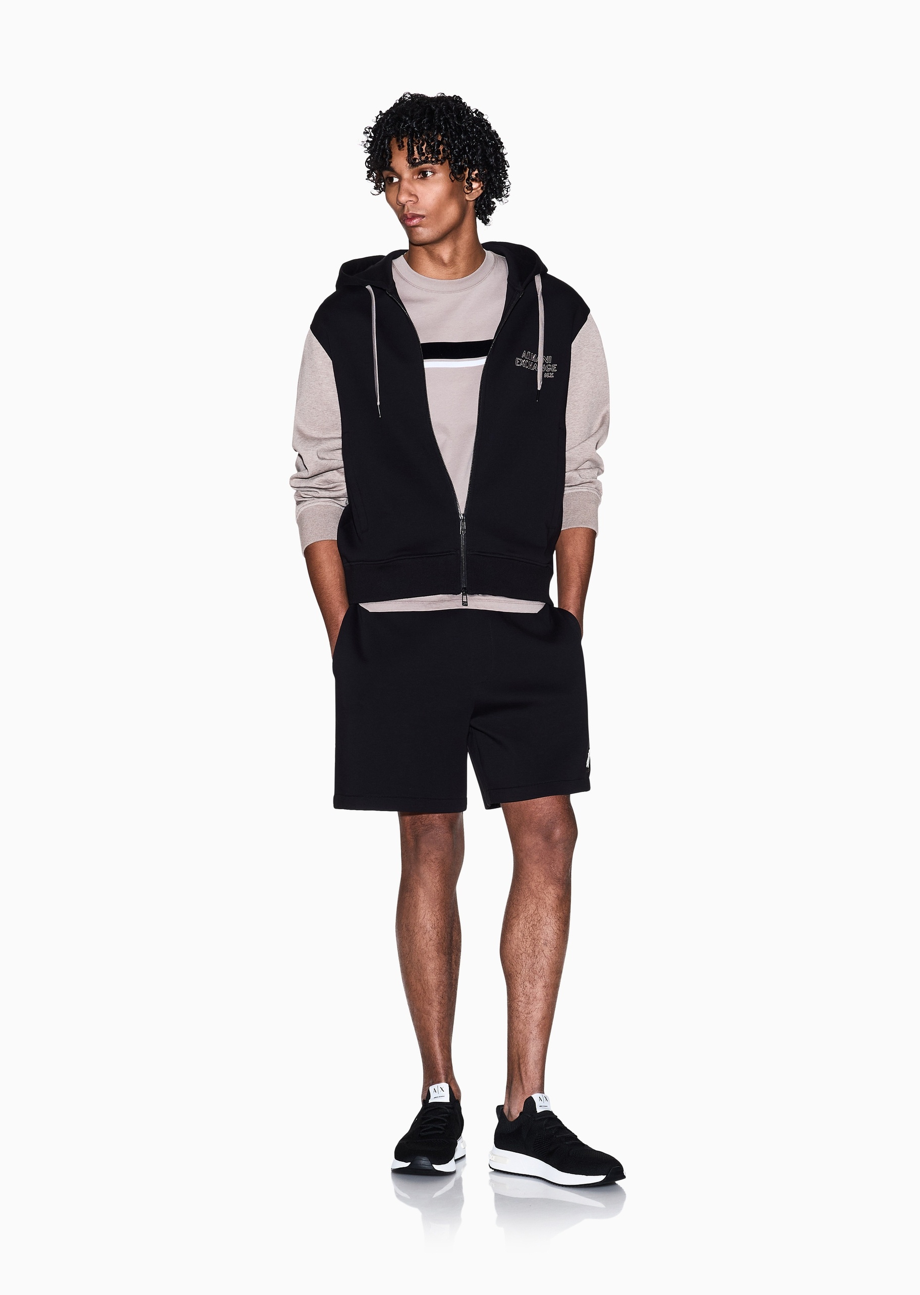 ARMANI EXCHANGE 男士长袖连帽拉链撞色拼接卫衣外套