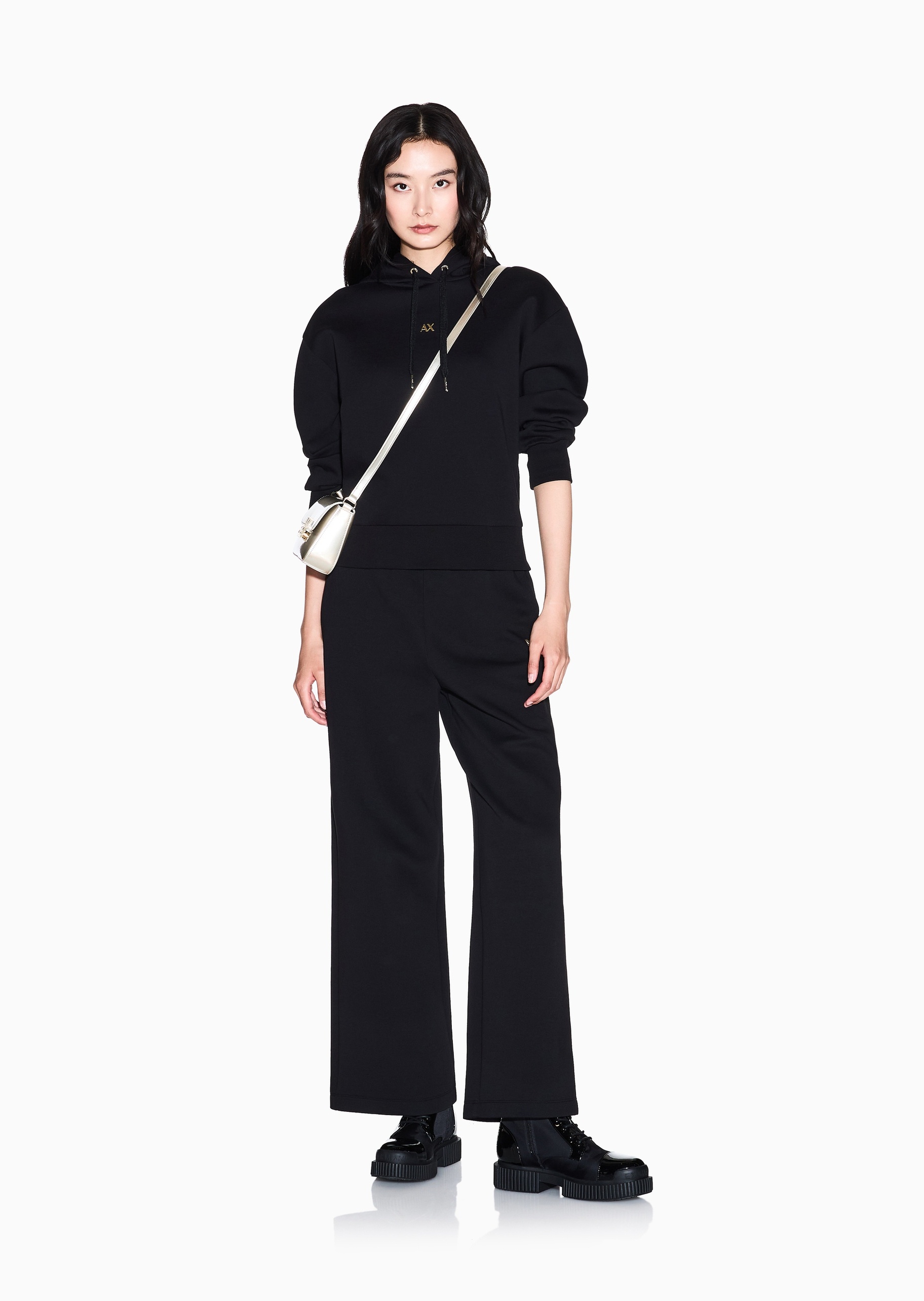 ARMANI EXCHANGE 女士合身长袖连帽落肩撞色标识休闲卫衣