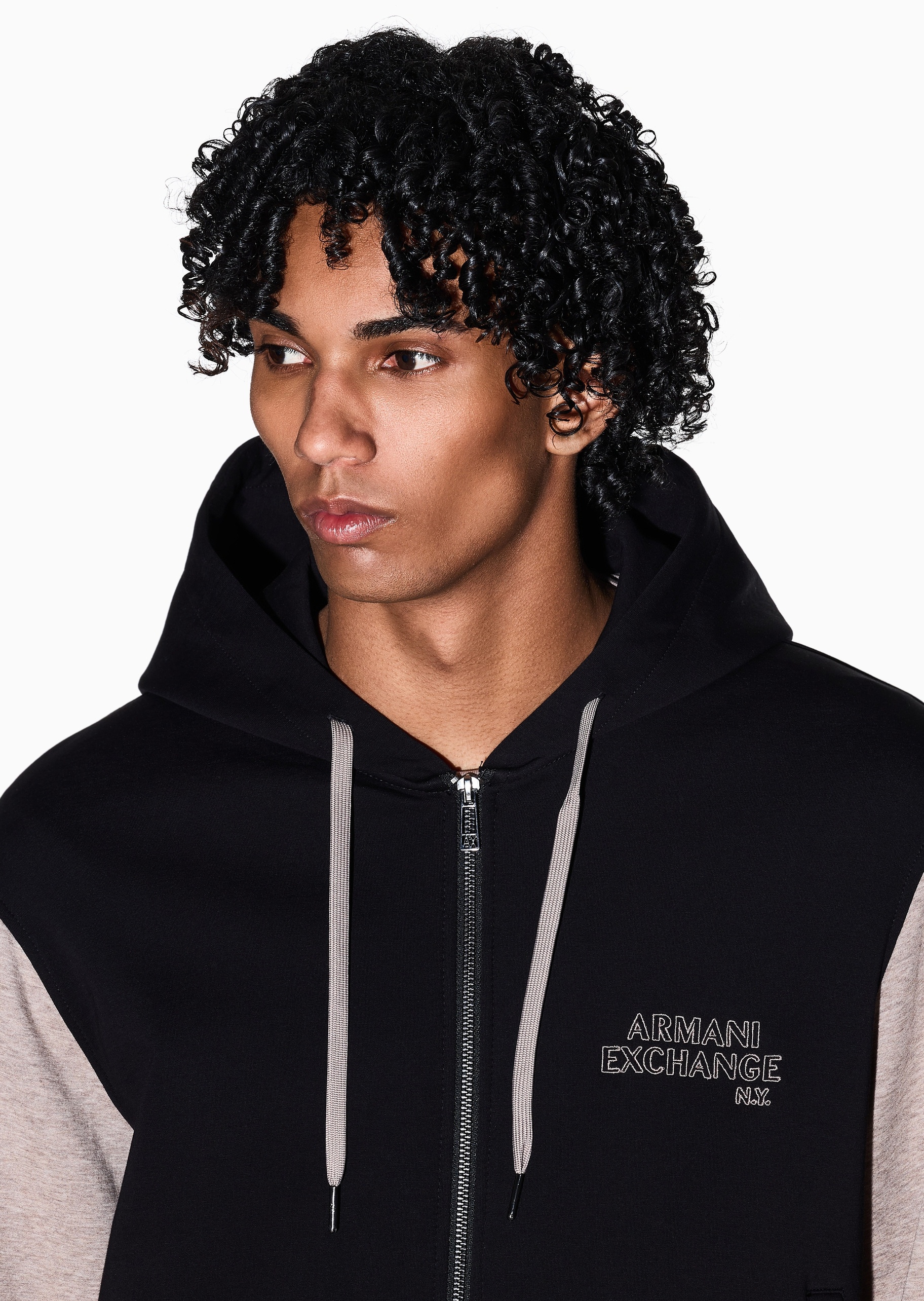 ARMANI EXCHANGE 男士长袖连帽拉链撞色拼接卫衣外套
