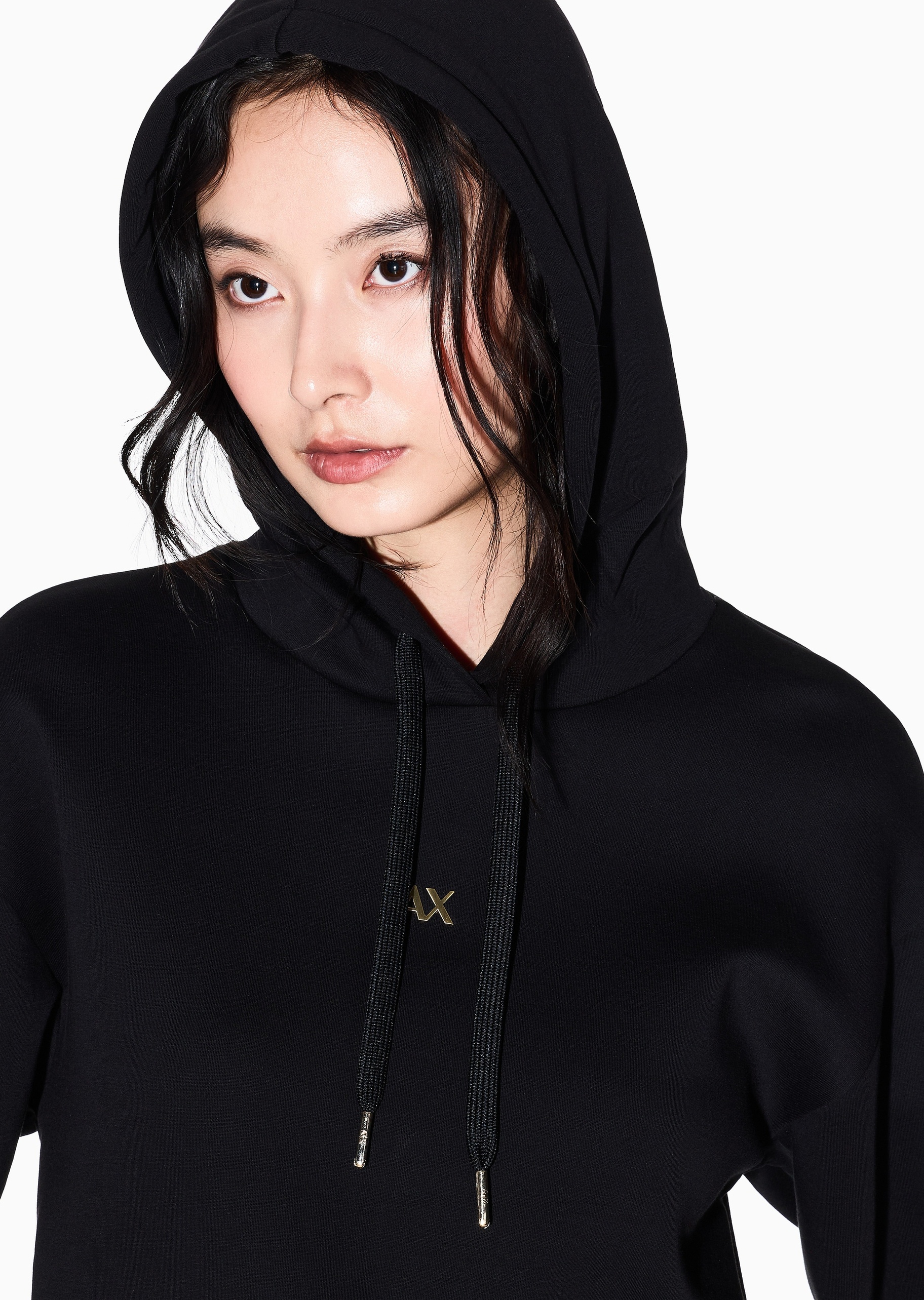 ARMANI EXCHANGE 女士合身长袖连帽落肩撞色标识休闲卫衣