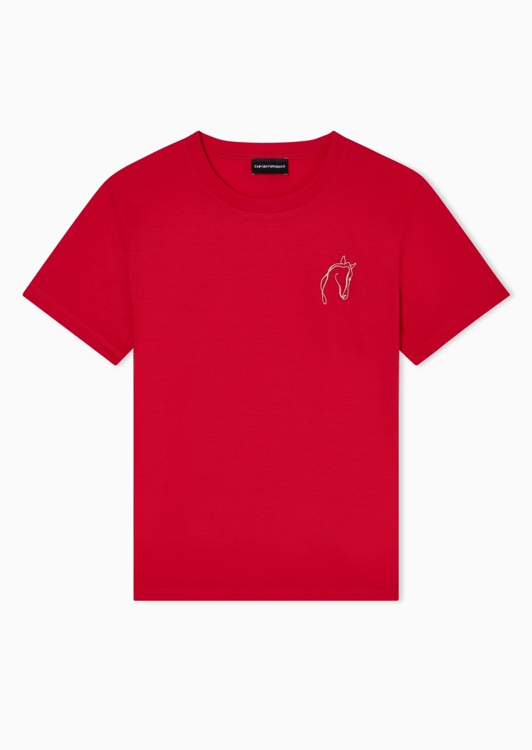 Emporio Armani 女士纯棉合身短袖圆领水钻时尚T恤