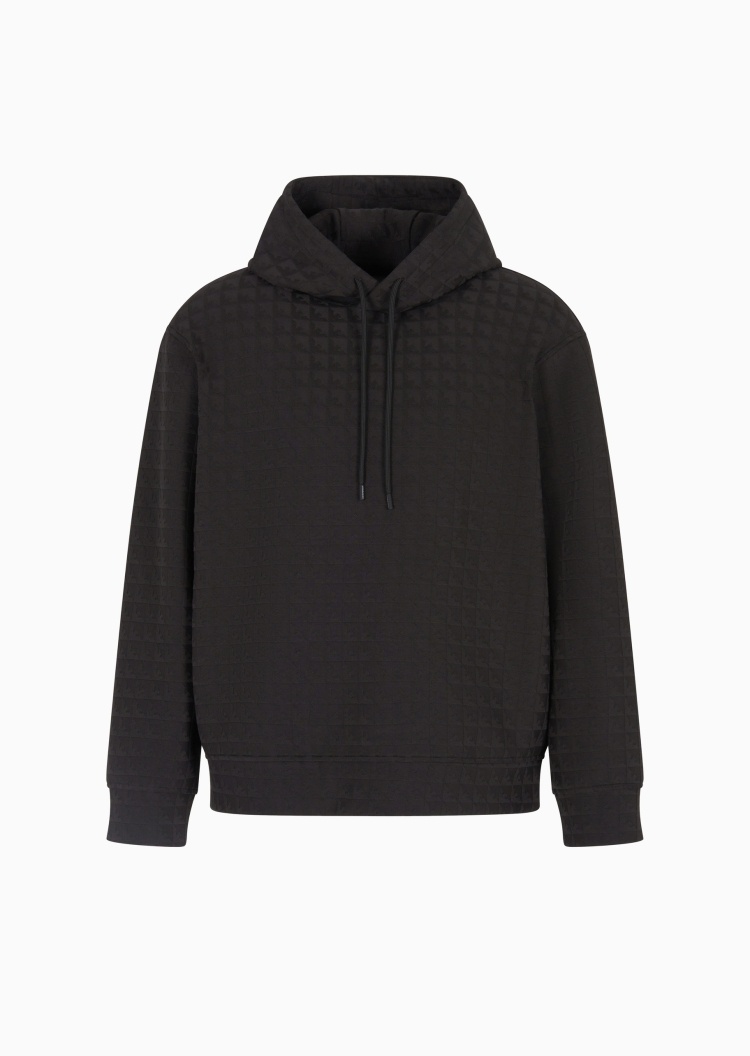 Emporio Armani 男士落肩莱赛尔提花休闲套头连帽卫衣