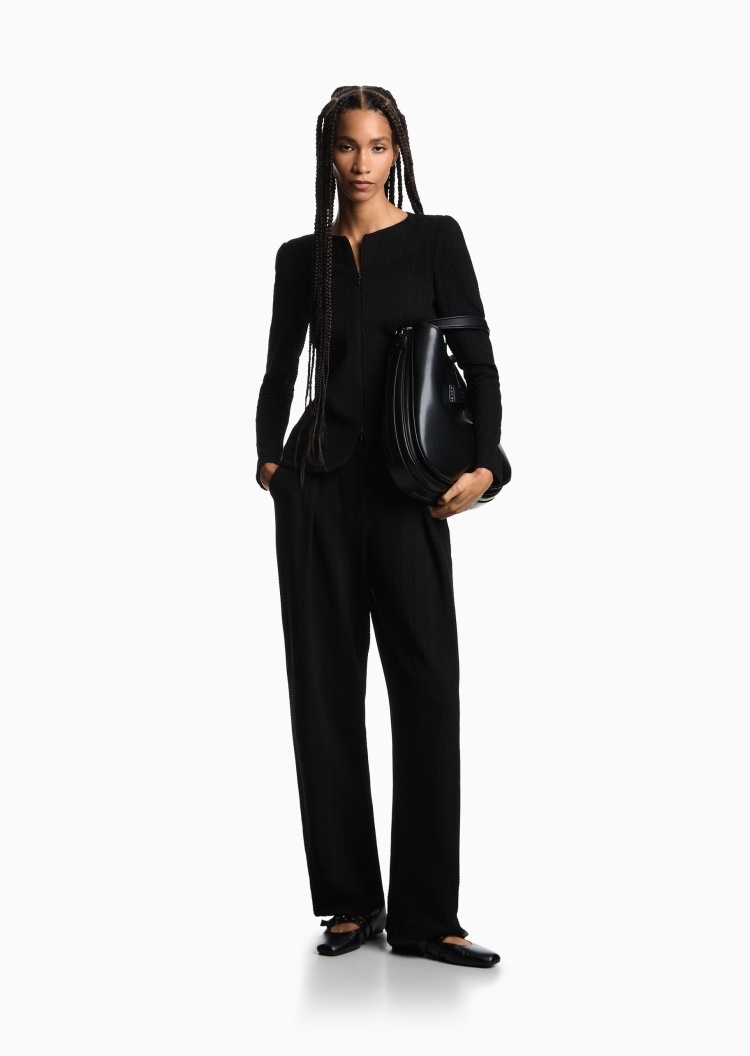 Emporio Armani 女士棉质微弹修身长袖圆领西装外套