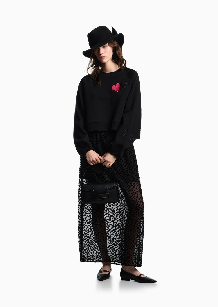Emporio Armani 女士套头圆领宽松纯棉刺绣落肩休闲卫衣