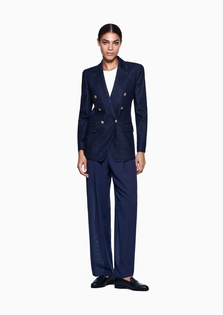 Giorgio Armani 女士棉质修身长袖平驳领西装外套