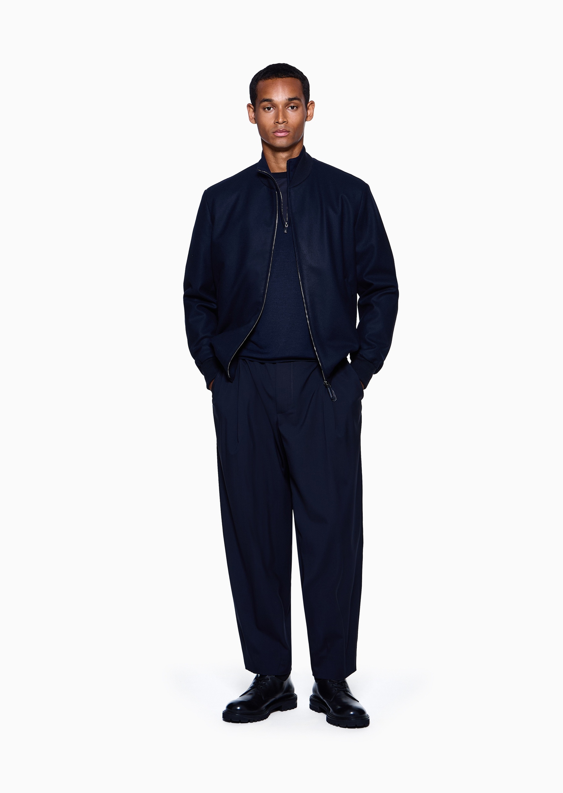 Giorgio Armani 男士立领绵羊毛半拉链针织套头毛衣