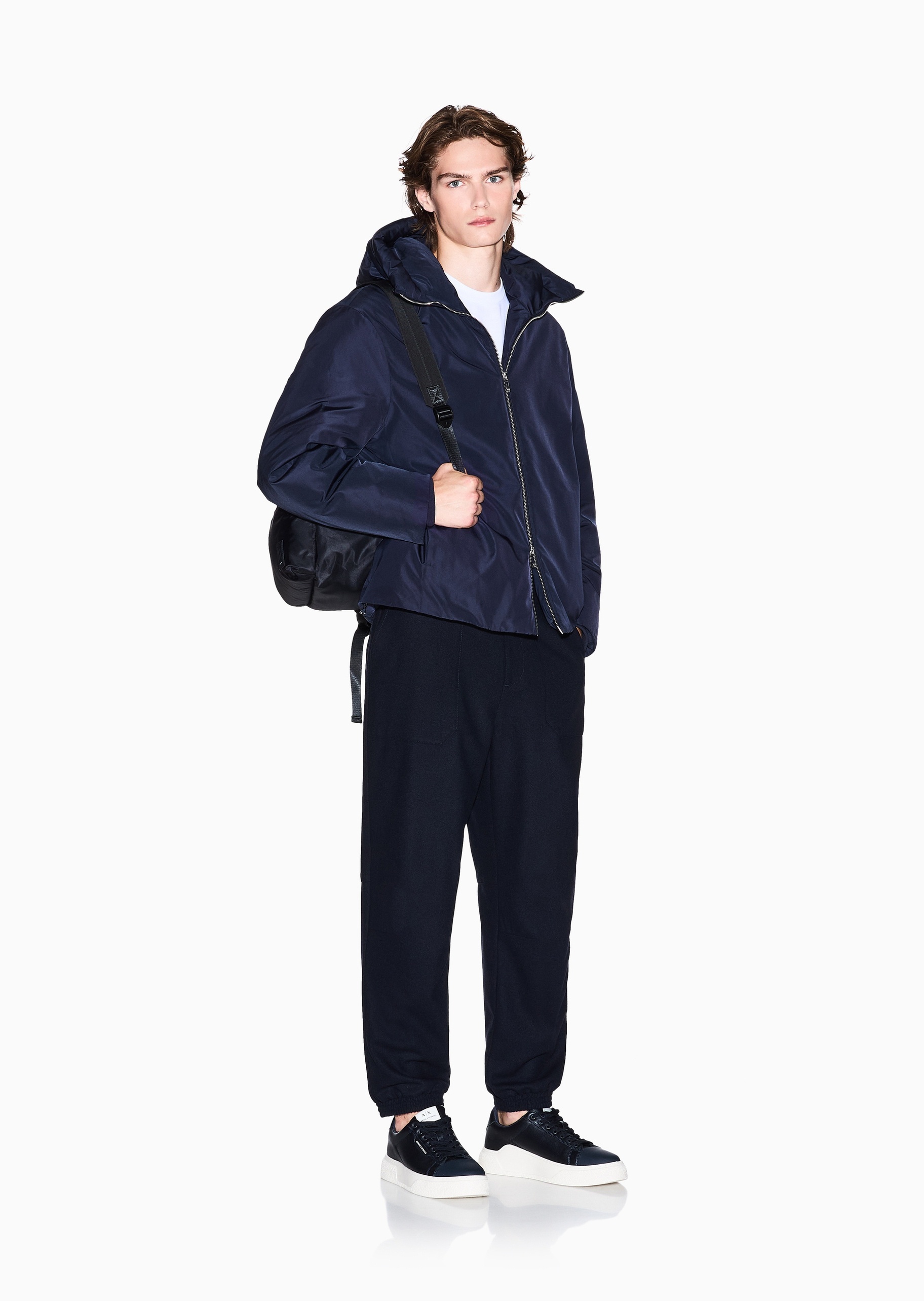 ARMANI EXCHANGE 男士绵羊毛宽松锥形束脚纯色休闲长裤