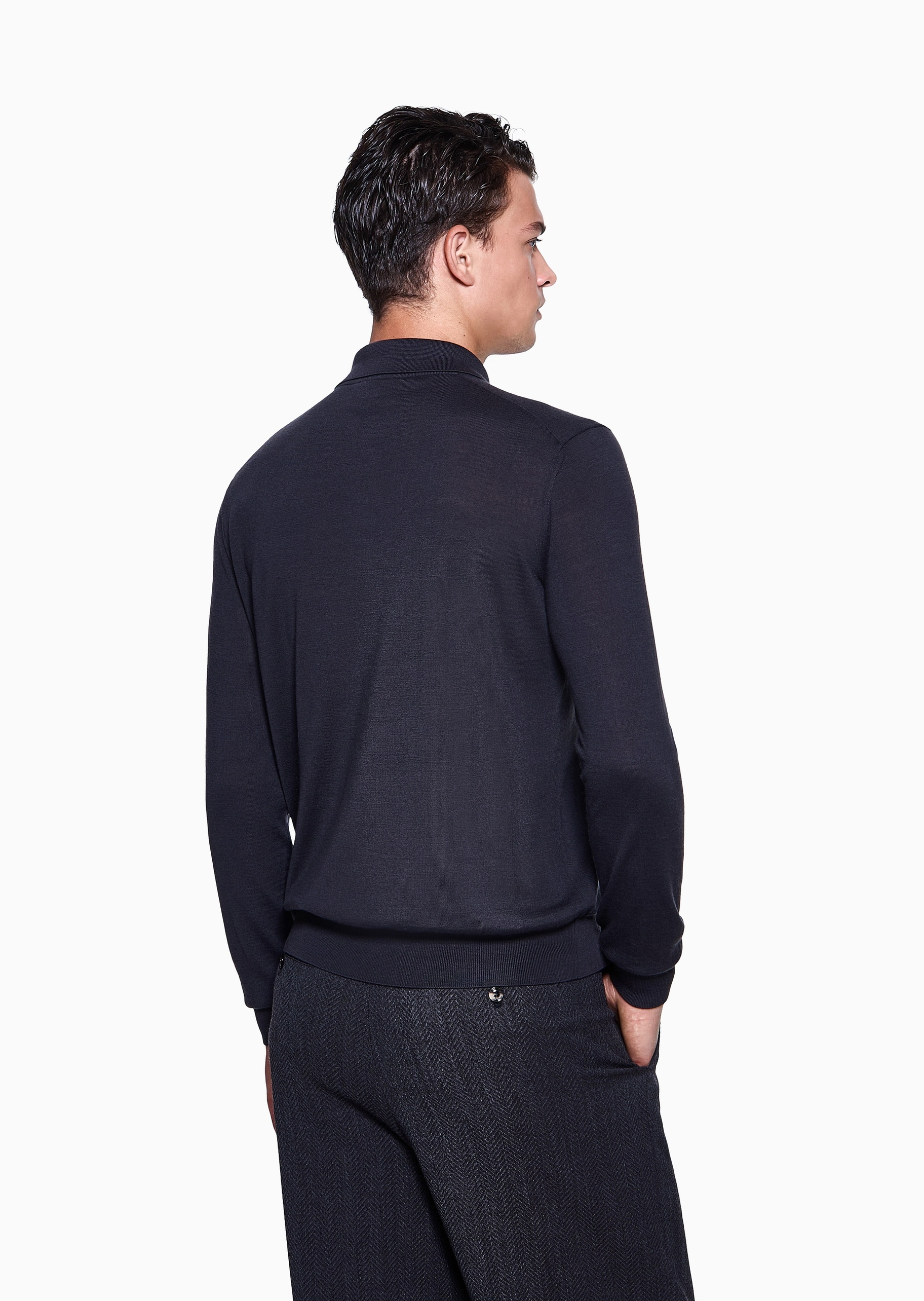 Giorgio Armani 男士Polo领绵羊毛翻领套头针织毛衣