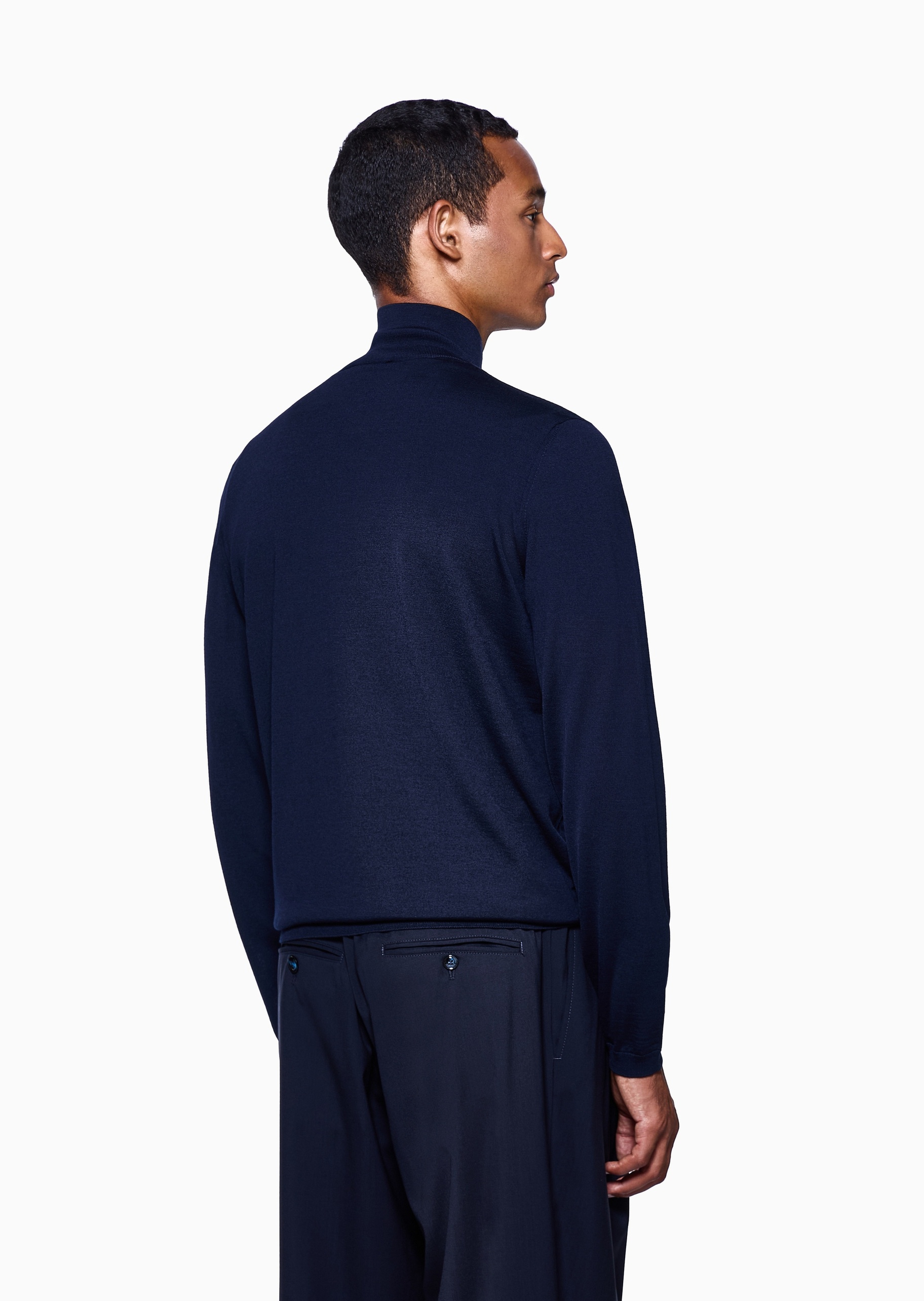 Giorgio Armani 男士立领绵羊毛半拉链针织套头毛衣