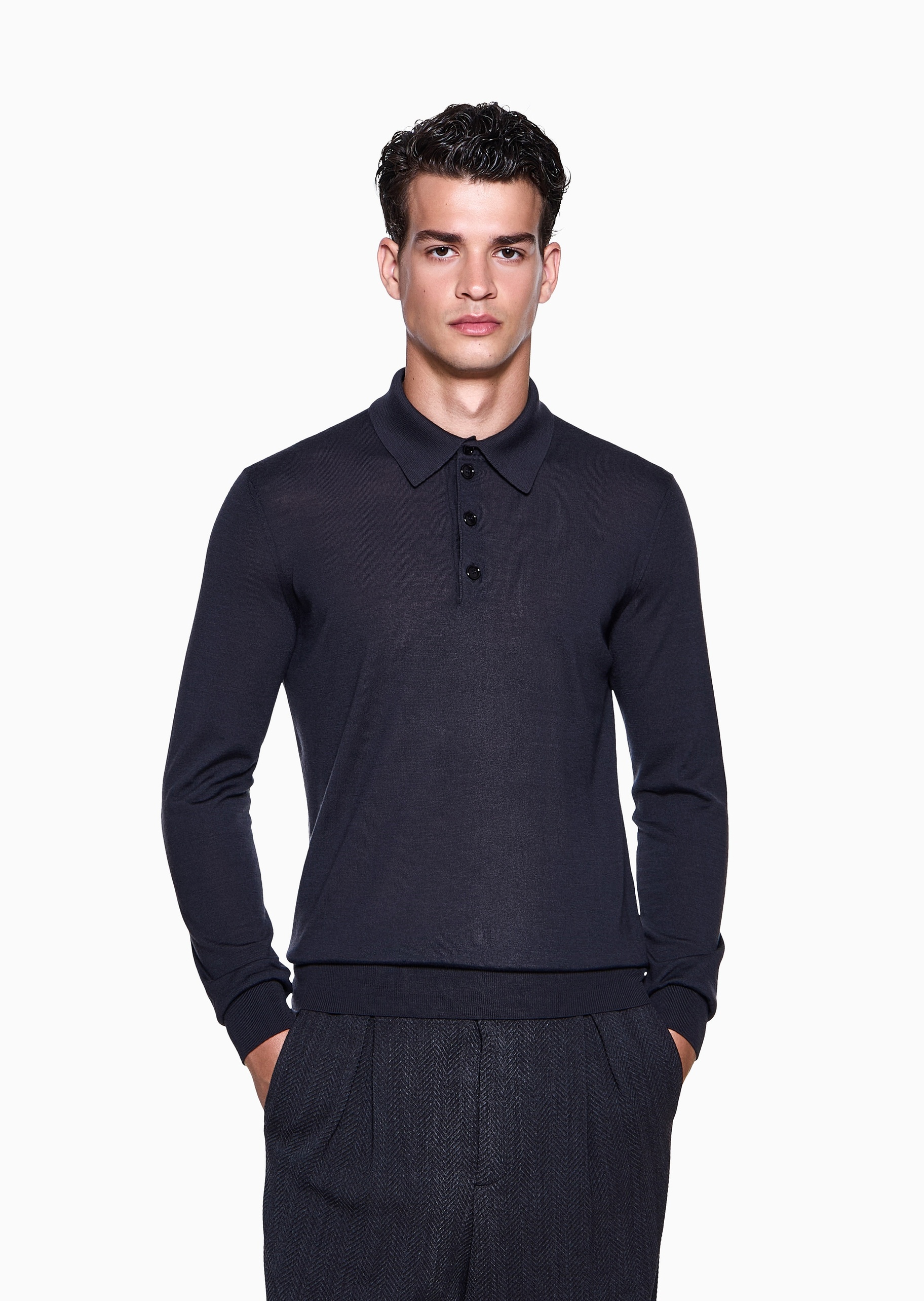 Giorgio Armani 男士Polo领绵羊毛翻领套头针织毛衣