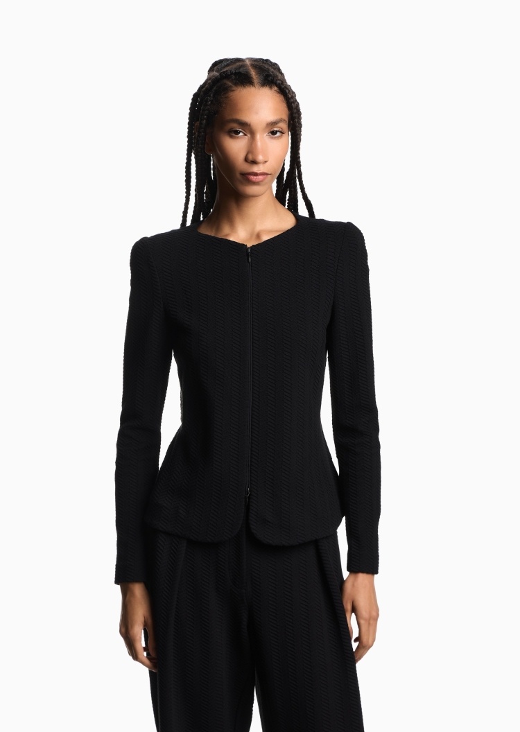 Emporio Armani 女士棉质微弹修身长袖圆领西装外套