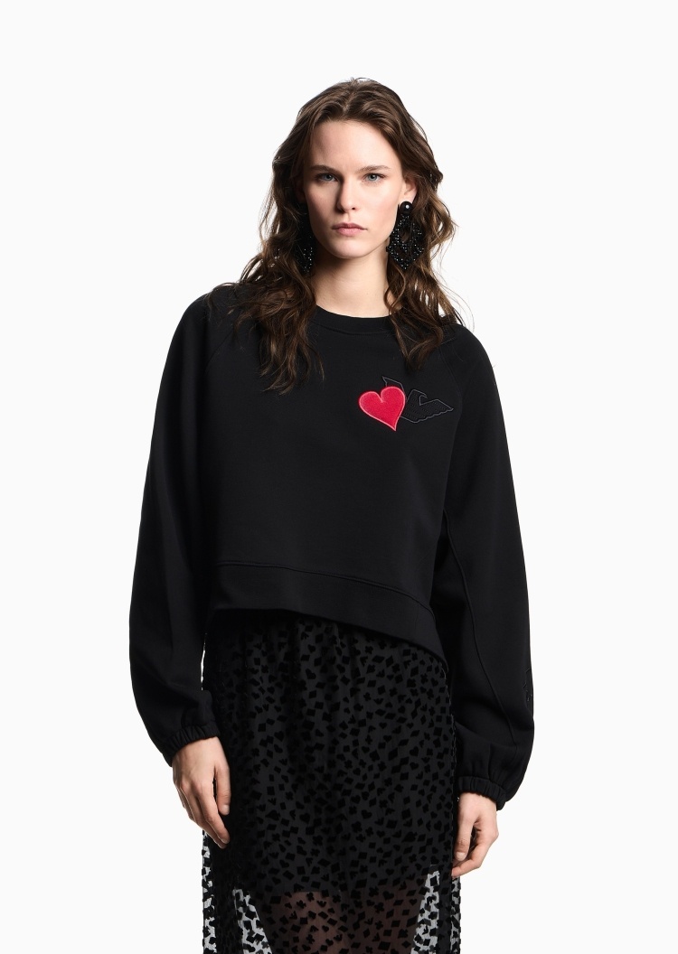 Emporio Armani 女士套头圆领宽松纯棉刺绣落肩休闲卫衣