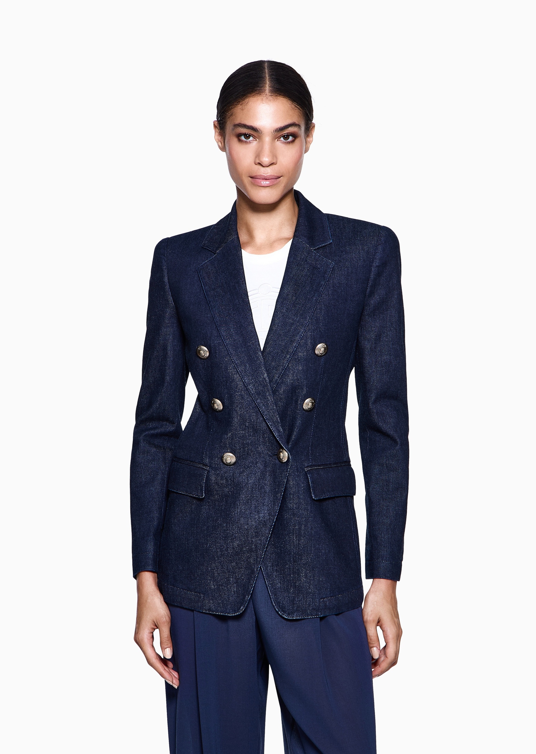 Giorgio Armani 女士棉质修身长袖平驳领西装外套