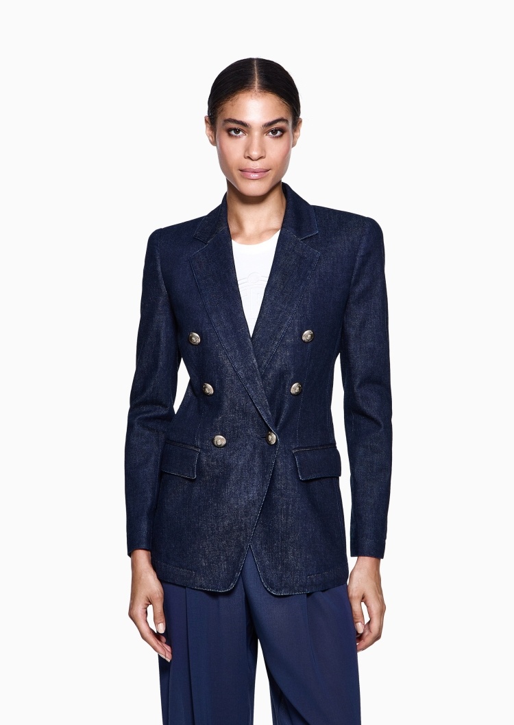 Giorgio Armani 女士棉质修身长袖平驳领西装外套