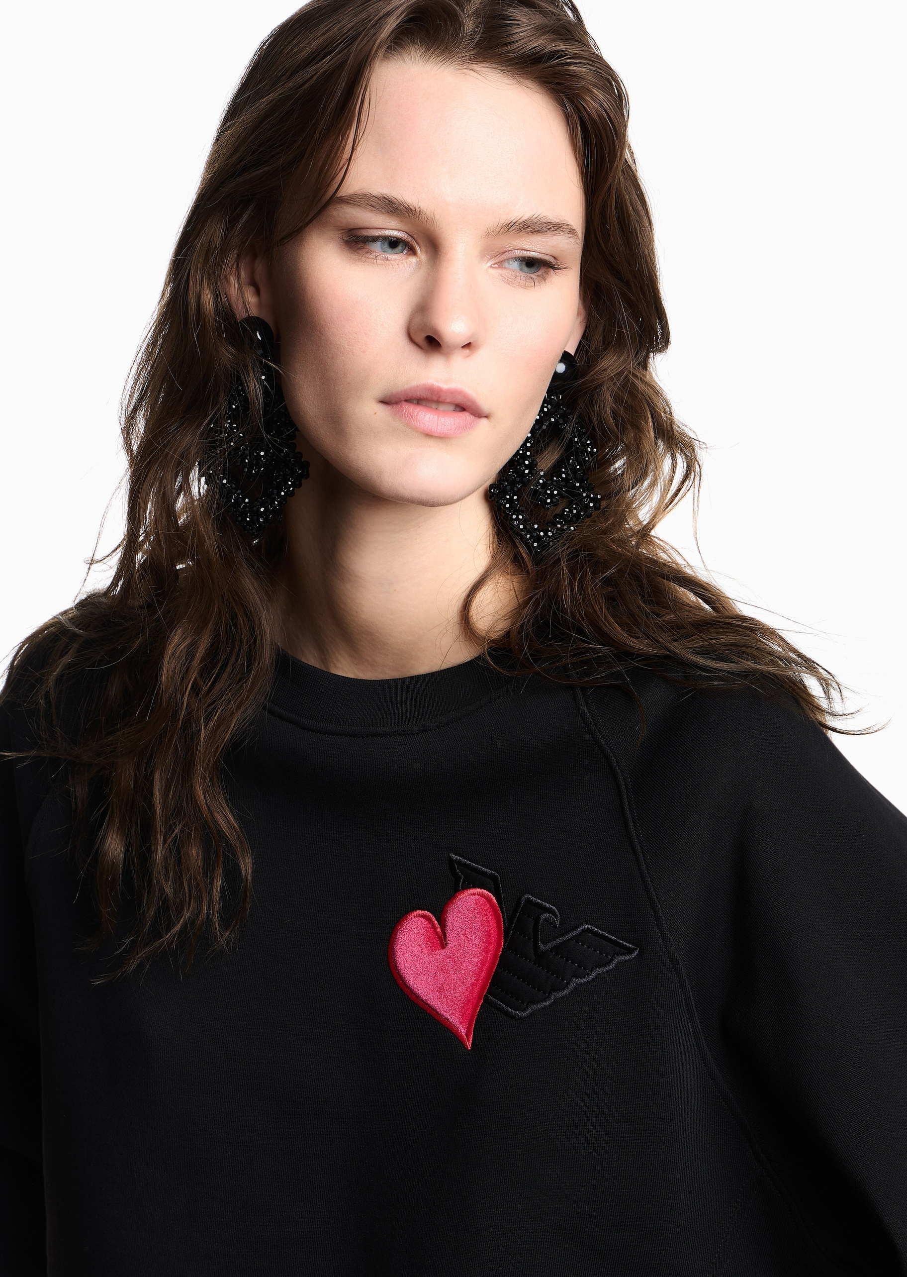 Emporio Armani 女士套头圆领宽松纯棉刺绣落肩休闲卫衣