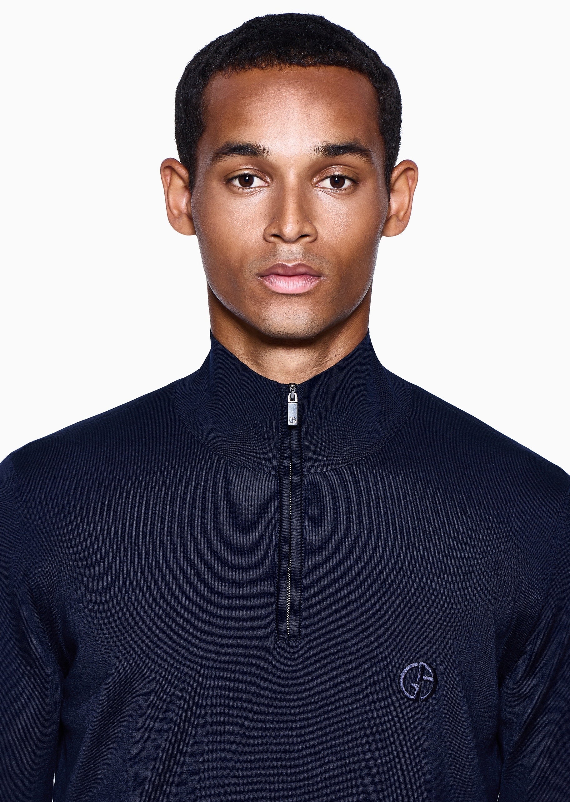 Giorgio Armani 男士立领绵羊毛半拉链针织套头毛衣