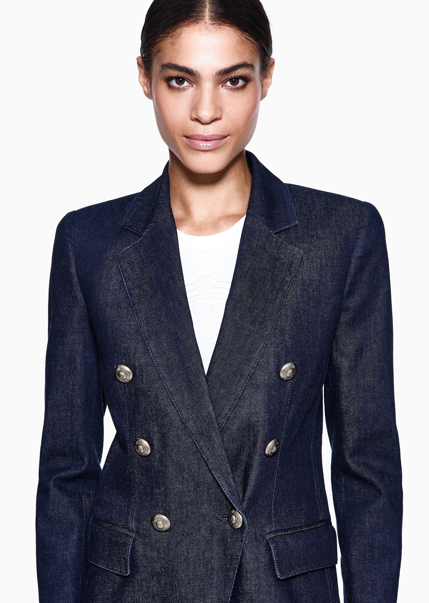 Giorgio Armani 女士棉质修身长袖平驳领西装外套