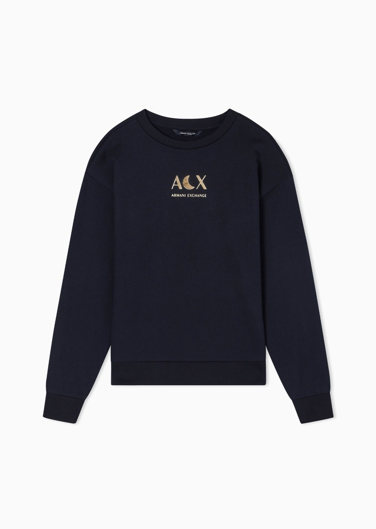 ARMANI EXCHANGE 女士合身长袖圆领毛圈印花休闲卫衣