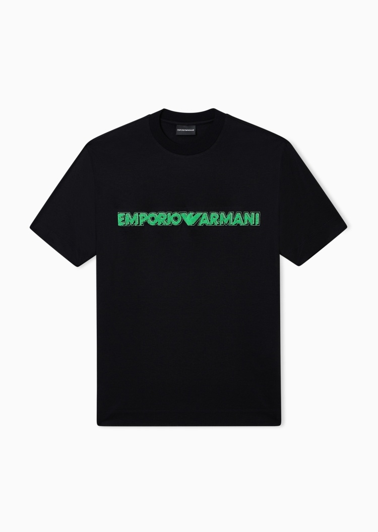 Emporio Armani 男士圆领短袖正肩撞色刺绣凉感T恤