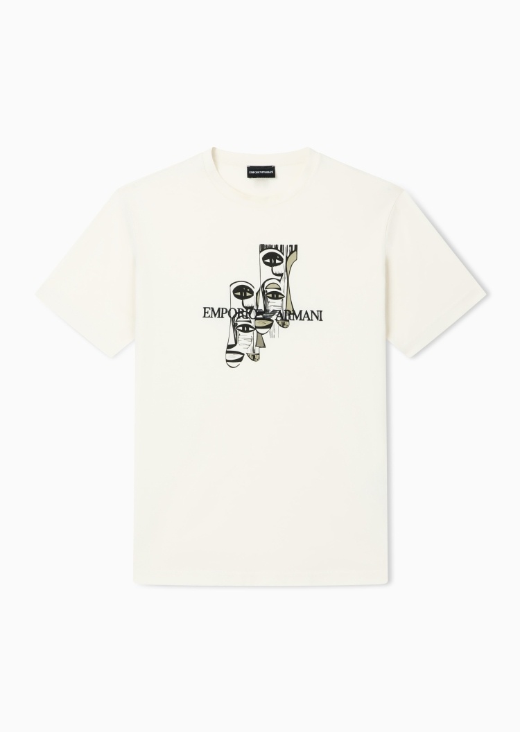 Emporio Armani 男士纯棉合身短袖圆领正肩印花刺绣T恤