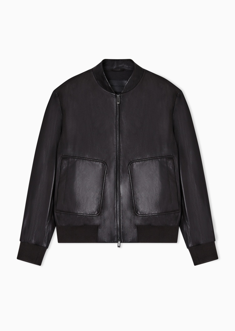 Emporio Armani 男士羊皮革复古飞行员夹克外套