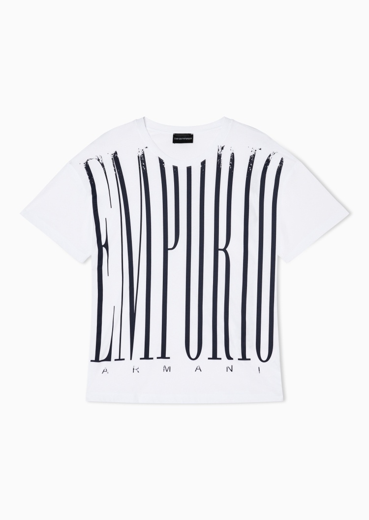 Emporio Armani 女士纯棉轻薄宽松短袖圆领撞色印花T恤