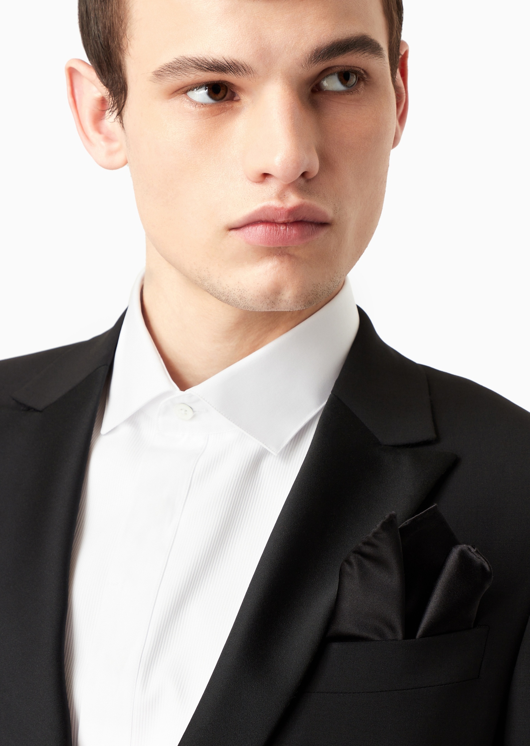 Emporio Armani 男士桑蚕丝方形经典简约纯色口袋巾