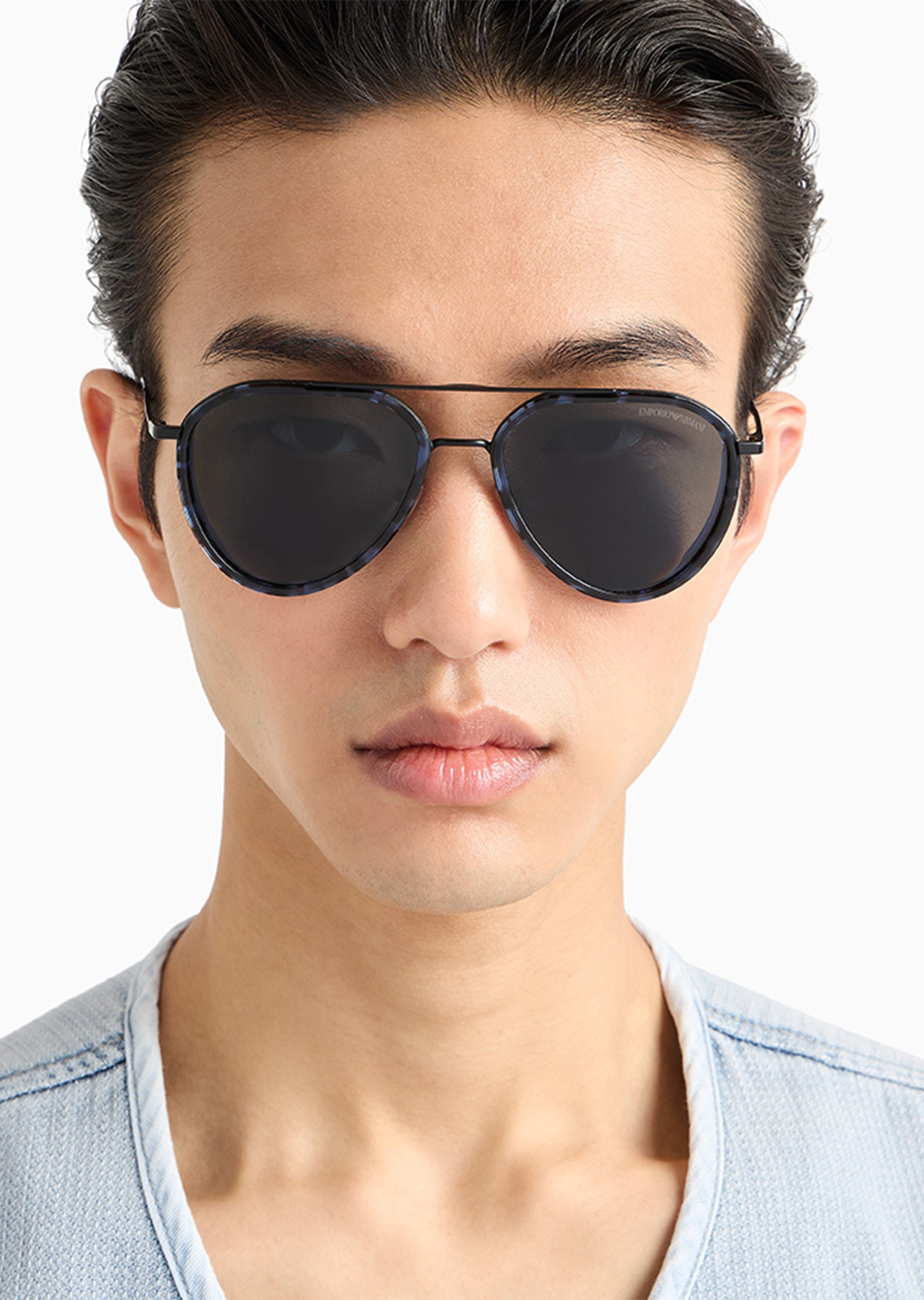 Emporio Armani 男士透明框飞行员复古斑纹太阳眼镜
