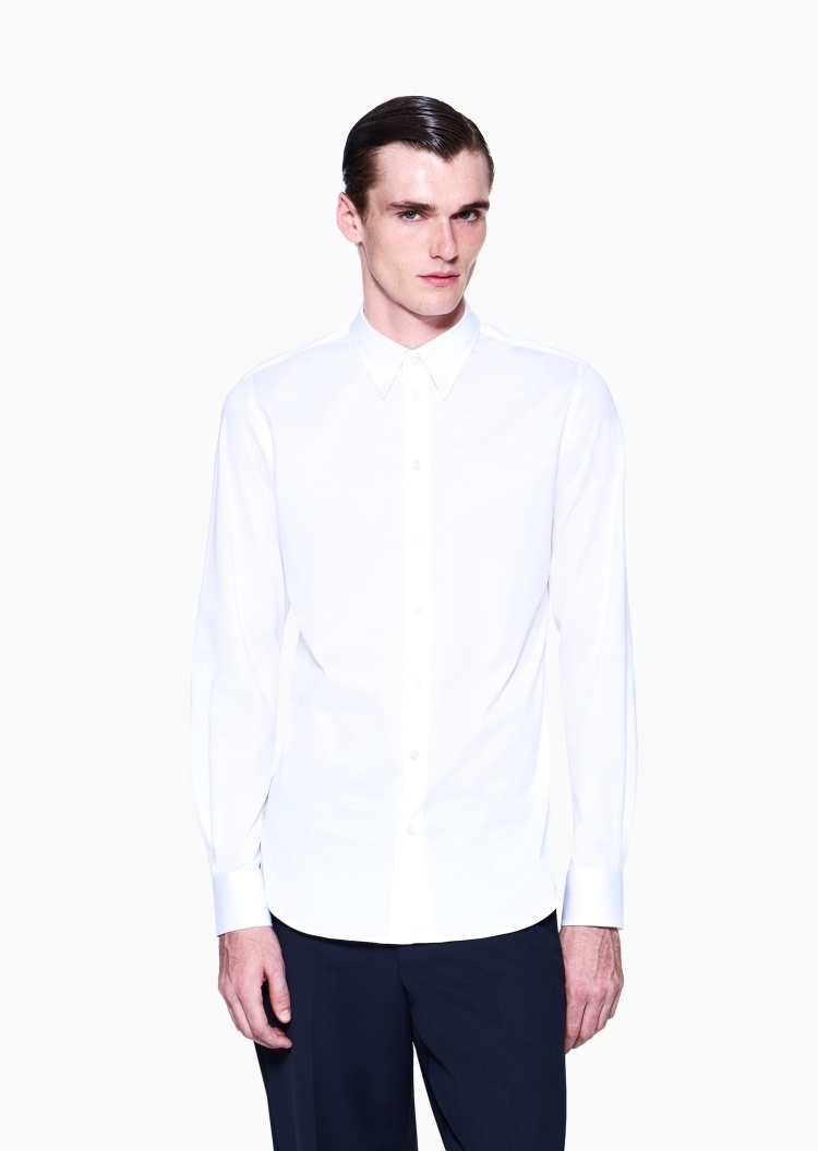 Giorgio Armani 男士纯棉长袖白色商务休闲通勤西装衬衫上衣