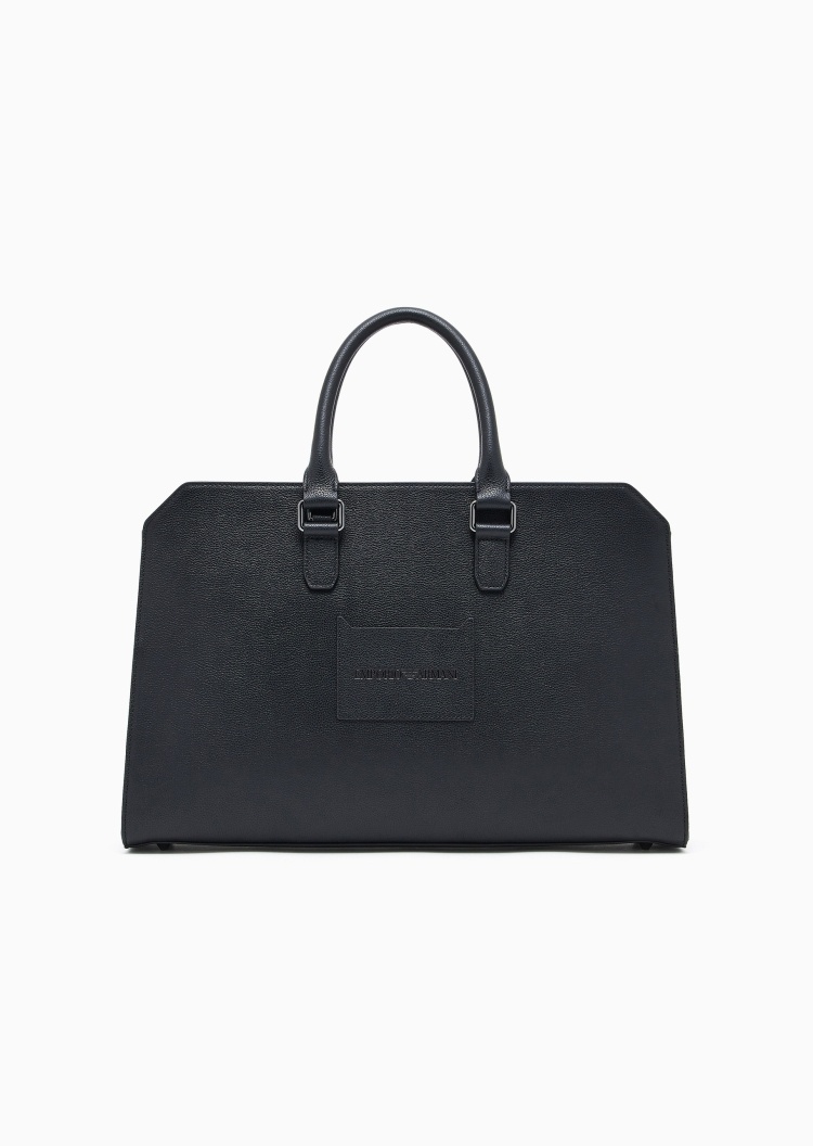 Emporio Armani 男士牛皮革拉链长方形可拆肩带通勤公文包