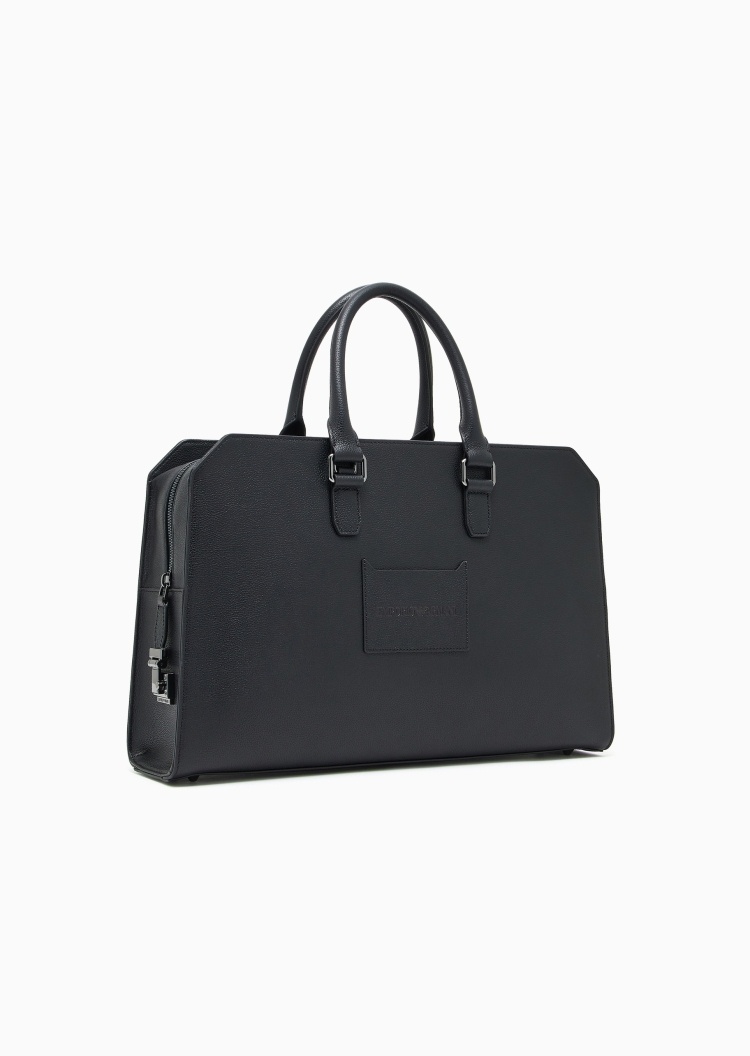Emporio Armani 男士牛皮革拉链长方形可拆肩带通勤公文包