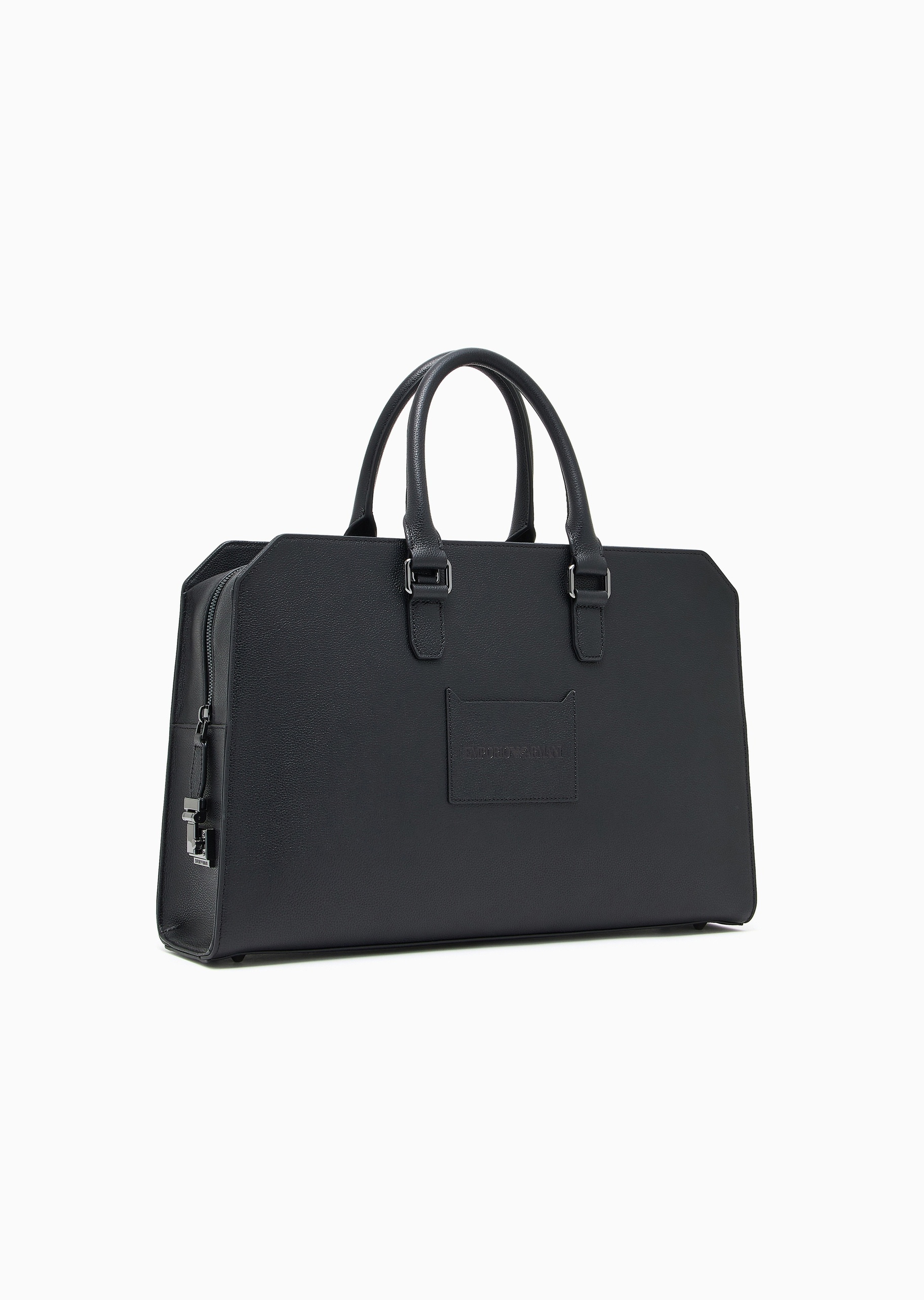 Emporio Armani 男士牛皮革拉链长方形可拆肩带通勤公文包