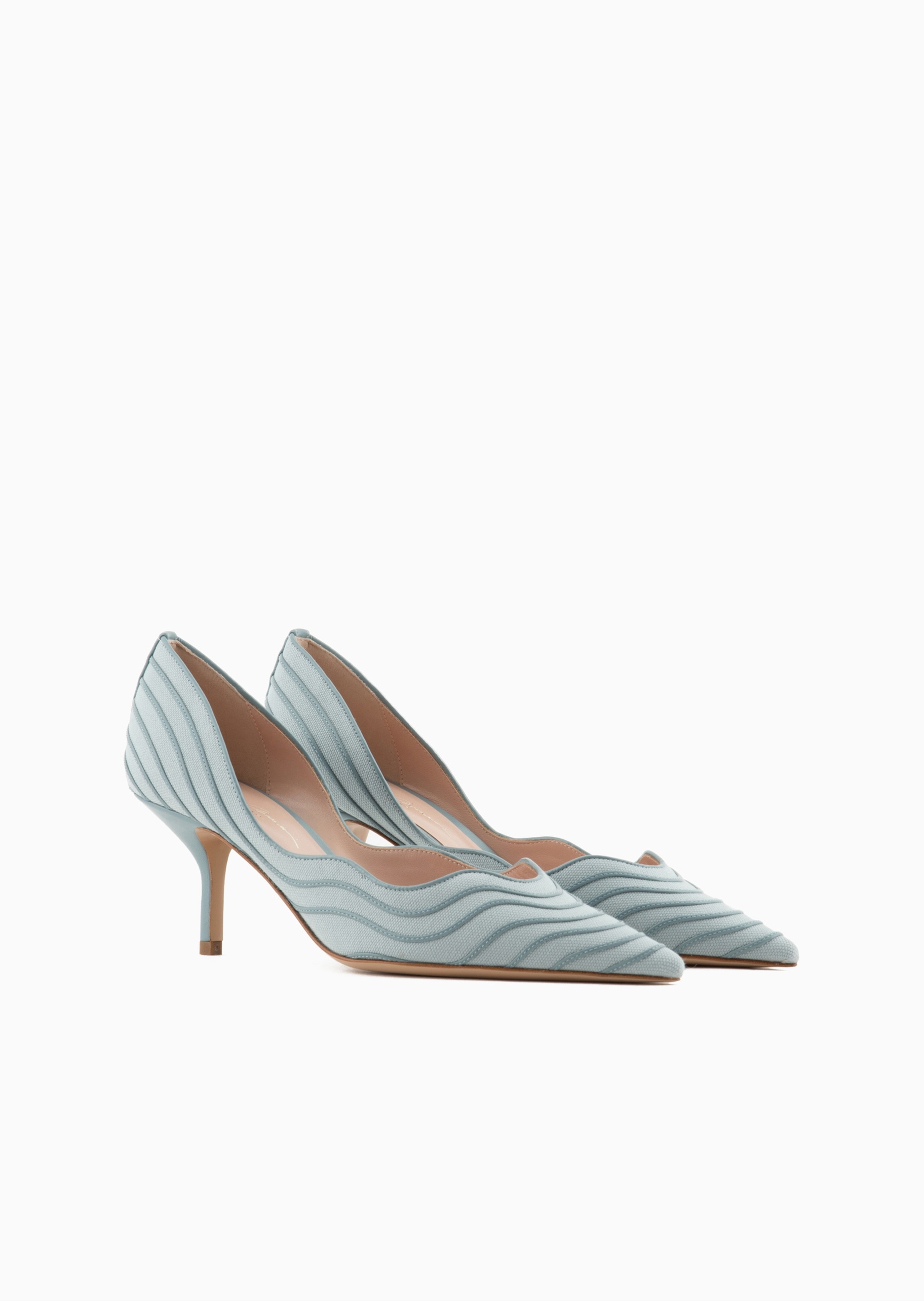 Giorgio Armani 女士全棉尖头高跟皮革波浪纹饰线浅口鞋