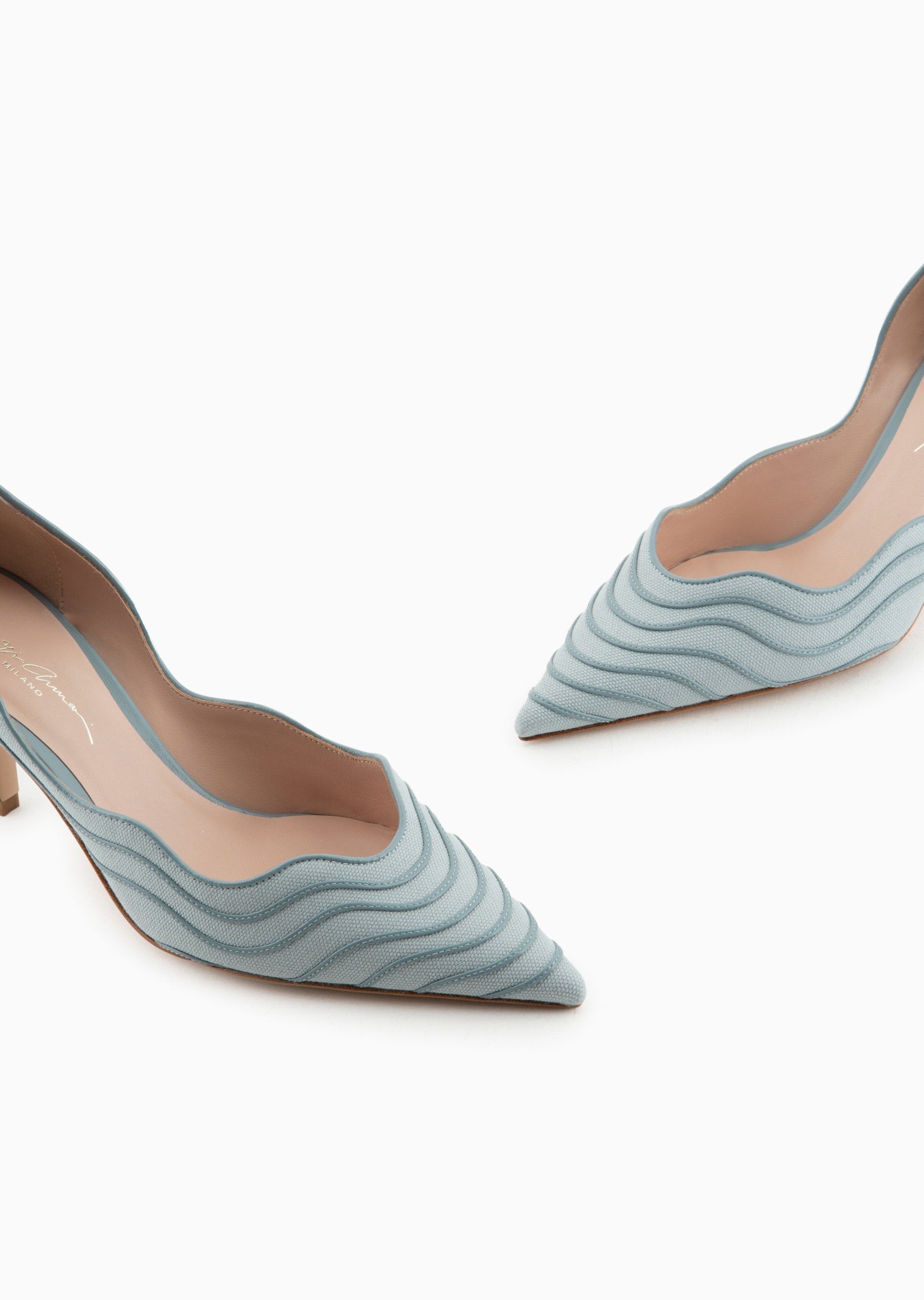 Giorgio Armani 女士全棉尖头高跟皮革波浪纹饰线浅口鞋