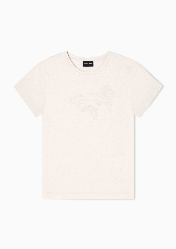 Giorgio Armani 女士短袖圆领撞色袖口印花休闲针织衫