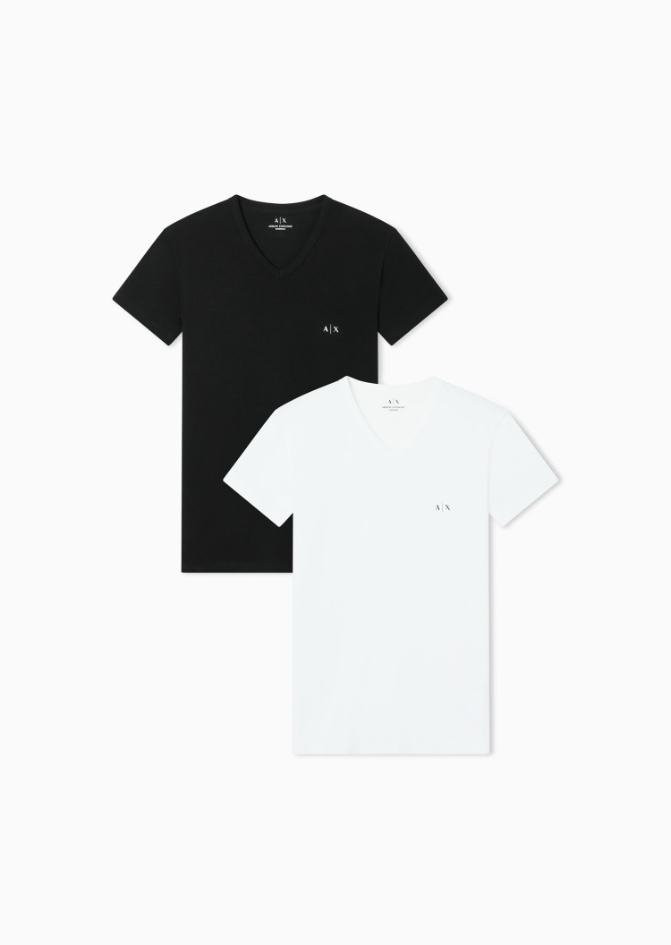 ARMANI EXCHANGE 男士弹力棉短袖V领家居T恤套装