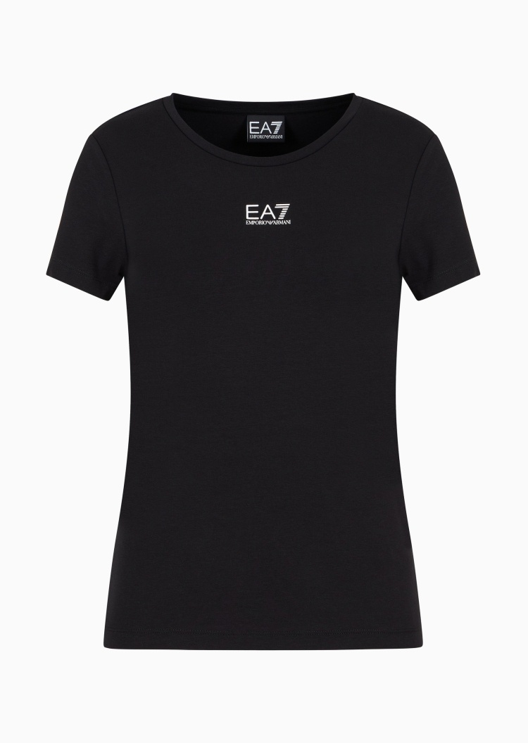 EA7 女士棉质弹力合身短袖圆领印花T恤