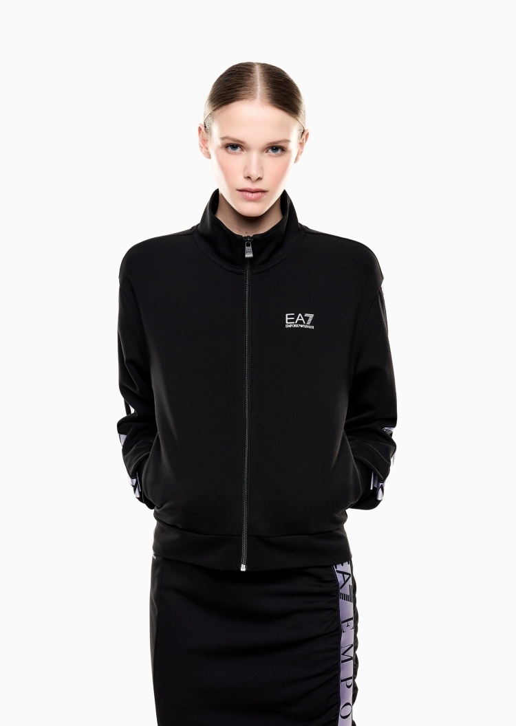EA7 女士合身长袖立领拉链撞色织带卫衣外套