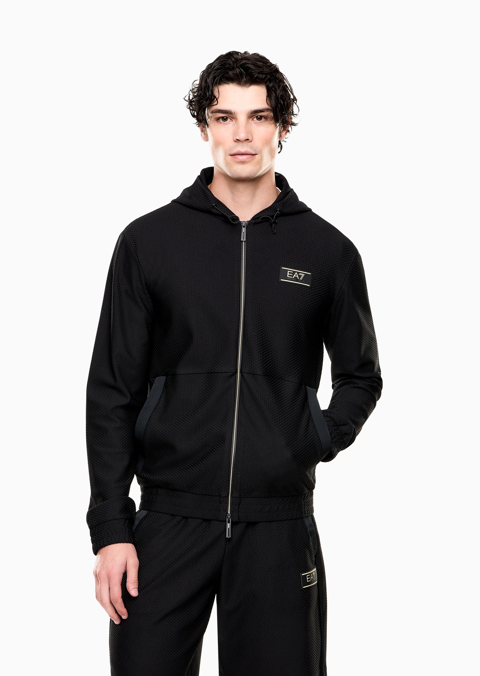 EA7 男士弹力长袖连帽拉链门襟运动夹克